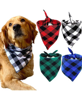 Realeaf Dog Bandanas 4 Pack, Plaid Pet Scarves Reversible Checkered Kerchief Classic Triangle Dog Bibs Costume Decoration Accessories for Small Dogs Cats Pets