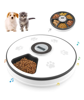 Chintu Automatic Cat Food Dispenser, Auto Cat Feeder - 6 Meals Pet Wet Food Dispenser for Small Dog with Programmable Timer Portion Control Timed Cat Feeder with Voice Reminder