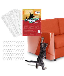 Lewondr Cat Scratch Couch Protector 12 Packs, Furniture Protectors from Cats, Clear Sofa Protector Cat Scratching Deterrent Tapes with 50 Pins, 2Pack(S) 17x6+ 5Pack(M) 17x9+ 5Pack(L) 17x12