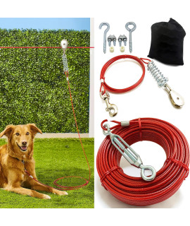 Heavy Duty Aerial Dog Tie Out Trolley System for Small to Large Dogs - Run Cable 100ft /75ft /50ft Zipline with 10ft Runner Yard Camping