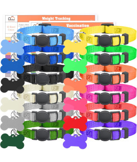 GAMUDA Puppy Collars ID Tags - Super Soft Whelping Puppy ID - Adjustable Breakaway Litter Collars Pups - Assorted Colors Plain & Identification Collars with 2 Record Keeping Charts - Set of 12 (M)