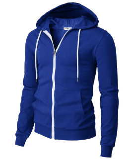 H2H Mens Slim Fit Long Sleeve Kanga Pocket Hoodie with White Zipper and String BLUE US LAsia XL (cMOHOL048)