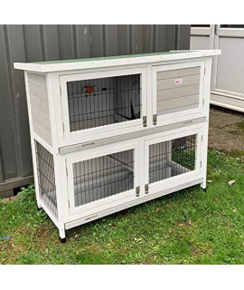 BUNNY BUSINESS 2-Tier Double Decker Rabbitguinea Pig Hutch Hutches with Sliding Trays & Ramp (SML 36 Hutch), grey and White