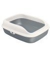 AllPetSolutions cat Litter Tray - Plastic Kitty Litter Pen with Raised Rims, Low Open Front - Strong & Deep Toilet Enclosure - Pet Supplies for Housetraining - Small, 405x30x138cm - White & grey