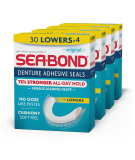 Sea-Bond Secure Denture Adhesive Seals Lowers Original, Zinc Free, All Day Hold, Mess Free, 30 count (Pack of 4)
