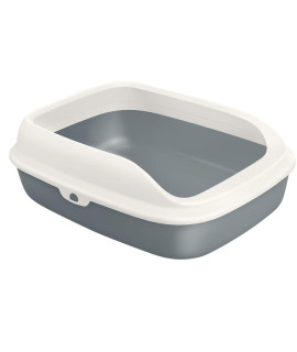 AllPetSolutions cat Litter Tray - Plastic Kitty Litter Pen with Raised Rims, Low Open Front - Strong Deep Toilet Enclosure - Pet Supplies for Housetraining, Travel - Large, 575x44x19cm - White & grey