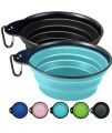 Gorilla Grip Collapsible Dog Bowl, Silicone Set of 2 Travel Bowls with Carabiner, Foldable and Portable Accessories for Cat and Dogs, Small Pet Hiking Supplies, Food and Water, 4 Cup, Black/Turquoise