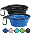 Gorilla Grip Collapsible Dog Bowl, Silicone Set of 2 Travel Bowls with Carabiner, Foldable and Portable Accessories for Cat and Dogs, Small Pet Hiking Supplies, Food and Water, 4 Cup, Black/Royal Blue