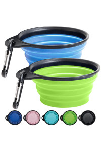 Gorilla Grip Collapsible Dog Bowl, Silicone Set of 2 Travel Bowls with Carabiner, Foldable and Portable Accessories for Cat and Dogs, Small Pet Hiking Supplies, Food and Water, 2 Cup, Black/Turquoise