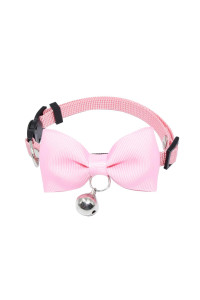 Olahibi Breakaway Clasp Safe Release Cat Collar, Handmade Bowtie,Clear Bell,Nylon Material, for Kitten Cats(XS,Pink)