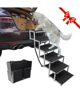 YEPHHO 6 Steps Dog Ramps for Large Dogs Sturdy and Lightweight Dog Stair Aluminum Foldable Dog Ramp Ladder with Nonslip Surface, Dog ramp for Cars, Pet Stair for Dogs to Get on Car,Truck, and SUV