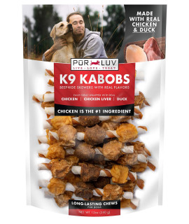 Pur Luv K9 Kabob Real Chicken and Duck Dog Treats, Flavor, Made with Chicken, Duck, Beef, Healthy, Easily Digestible, Long Lasting, High Protein , 12 oz