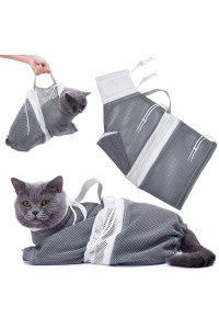 Cat Bathing Bag Cat Cleaning Shower Bag- Adjustable Anti-Bite and Anti-Scratch Polyester Soft Restraint Cat Grooming Bag for Bathing, Nail Trimming, Injection, Medicine Taking (Gray)