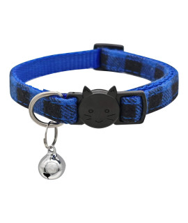 MJIYA?Stylish?Plaid?Cat?Collars?with?Bells?-?Adjustable?Breakaway?Kitten?Collar?(8-12?Inches)?-?Cute?Collar?for?Girls?and?Boys?-?Perfect?Pet?Gift?and?Accessory (Blue, M)