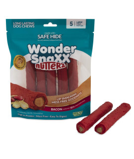 Wonder Snaxx Nutterz, Bacon Dog Chews Made from Whipped Rawhide, Large, 5 Chews