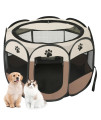 Dog playpen, Foldable Puppy Playpen, Pet Playpen Carrier Pop Up Tent 8-Panel Mesh Cover Adorable Design 600D Soft Oxford Playpen Kennel for Indoor-Outdoor Dog Cat Rabbit. (M 35 35 24, Brown)