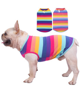 Dog Shirts Cotton Striped T-Shirts, Breathable Basic Vest for Puppy and Cat, Super Soft Stretchable Doggy Tee Tank Top Sleeveless, Fashion & Cute Color for Boys and Girls (M, Rainbow)
