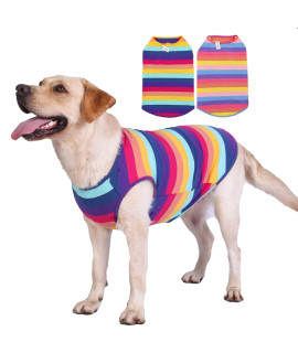 Dog Shirts Cotton Striped T-Shirts, Breathable Basic Vest for Puppy and Cat, Super Soft Stretchable Doggy Tee Tank Top Sleeveless, Fashion & Cute Color for Boys and Girls (XXXL, Rainbow)