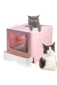 Meikuler cat Litter Box Large Litter Pan for cats Foldable Litter Boxes comes with cat Litter Scoop (Pink)