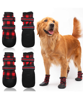 Dog Shoes for Medium, Large Dogs, Waterproof Reflective Adjustable Winter Dog Boots, Anti-Slip Rain/Snow Outdoor Warm Dog Shoes Paw Protector for Running, Hiking, Walking,etc.