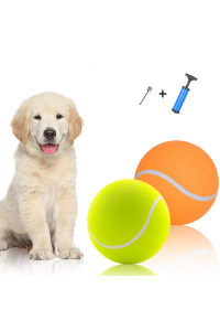Banfeng Giant 9.5 Dog Tennis Ball, 2 Pack Dog Toy Balls Large Tennis Ball Oversize Interactive Puzzle Toy with 1*Ball Pump +1*Needle for Small, Medium, Large Dogs (Yellow+Orange)