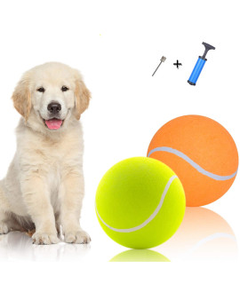 Banfeng Giant 9.5 Dog Tennis Ball, 2 Pack Dog Toy Balls Large Tennis Ball Oversize Interactive Puzzle Toy with 1*Ball Pump +1*Needle for Small, Medium, Large Dogs (Yellow+Orange)