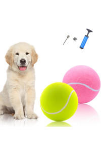 Banfeng Giant 9.5 Dog Tennis Ball, 2 Pack Oversize Interactive Puzzle Toy with 1*Ball Pump +1*Needle for Small, Medium, Large Dogs (Yellow+Pink)