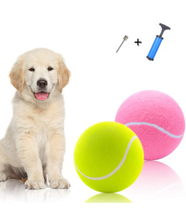Banfeng Giant 9.5 Dog Tennis Ball, 2 Pack Oversize Interactive Puzzle Toy with 1*Ball Pump +1*Needle for Small, Medium, Large Dogs (Yellow+Pink)