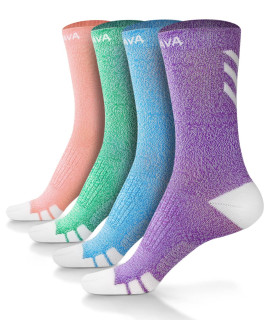 DOVAVA Dri-tech compression crew Socks 15-20mmHg (4 Packs) Quick Dry Athletic Running Socks (Large-X-Large, Blue-Pink-green-Purple)
