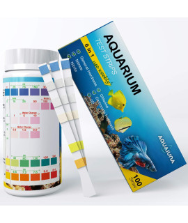 AQUALUNA Aquarium Test Strips 6 in 1 for Freshwater and Saltwater- Fish Tank Test Kit Monitoring Level of pH, Nitrate, Nitrite, General Hardness, Free Chlorine and Carbonate-100 Counts