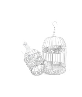 PET SHOW Pack of 2 Round Birdcages Decor Metal Wall Hanging Bird Cage for Small Birds Wedding Party Indoor Outdoor Decoration 9.8INCH and 13.8INCH Color Black White (White)