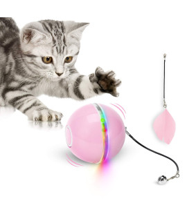 Interactive Cat Toys Ball with LED Light & Catnip, 2020 Upgraded Ring Bell Feather Pet Toy,Auto Spinning Smart Cat Ball Toy,USB Rechargeable Stimulate Hunting Instinct Kitty Funny Chaser Roller