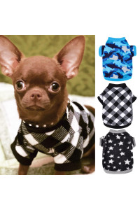 Fleece Dog Sweater for Small Dog Boy Chihuahua Yorkies, Fall Winter Warm Tiny Puppy Clothes, Cute Male Dog Sweaters Pet Shirt,Set of 3 (Star + Paild + Camouflage, X-Small) Yikeyo