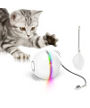 WWVVPET Interactive Cat Toys Ball with LED Light & Catnip, Upgraded Ring Bell Feather Toy, Auto Spinning Smart Cat Ball Toy, USB Rechargeable Stimulate Hunting Instinct Pet Kitty Funny Chaser Roller