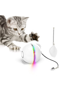 WWVVPET Interactive Cat Toys Ball with LED Light & Catnip, Upgraded Ring Bell Feather Toy, Auto Spinning Smart Cat Ball Toy, USB Rechargeable Stimulate Hunting Instinct Pet Kitty Funny Chaser Roller