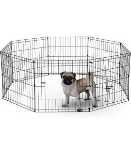 UNDERDOg 8 Panel Playpen Suitable for DogsPuppiescats & Rabbits Foldable Ideal for IndoorOutdoor use Puppy Play Pen (61cm, Black)