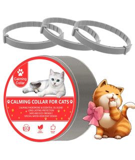 Wustentre Cat Calming Collars 3 Pack, Pheromone Calming Collar for Cats, Natural, Adjustable, Waterproof Relieve Cat Anxiety Collar, Kitten Pheromone Collars for 60 Days Safe Use (Grey)