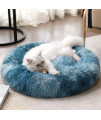 Round Dog Cat Bed Donut Cuddler, Faux Fur Plush Pet Cushion for Large Medium Small Dogs, Self-Warming and Cozy for Improved Sleep Gradient Blue, Small (20 x20)
