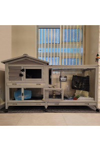 Bunny Cage Indoor and Outdoor Rabbit Hutch with Casters Waterproof Roof, Pull Out Tray from Back and Front