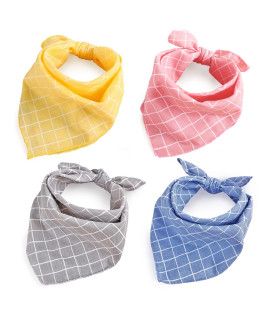 4PCS Fall Dog Bandanas Birthday Cute Soft Cotton Puppy Cat Scarfs Washable Daily Handkerchief Pink Yellow Blue Grey Comfortable Gifts, Adjustable Accessories for Small Medium Large Girl Boy Pup Pet