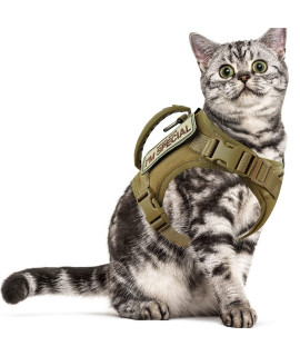 Tactical Cat Harness for Walking Escape Proof, Soft Mesh Adjustable Pet Vest Harness for Large Cat, Small Dog and Khaki