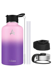 Aikico Stainless Steel Water Bottle with Straw Lid, 64oz Vacuum Insulated Sports Water Bottle, Wide Mouth Thermos Mug with Wide Handle Straw Lid and cleaning Brush, Love-hate