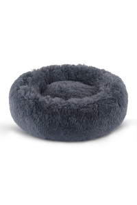 BVAGSS Small Dog Bed,Anti-Anxiety Donut Cuddler Cozy Soft Round Bed,Calming Plush Washable Round Fluffy Pet Cushion Bed for Puppy & Kitten MW002 (16 inch, Dark Grey)