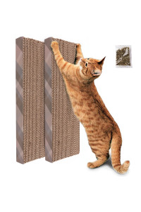PrimePets Wide Cardboard Cat Scratcher, 3 Pack Reversible Cat Scratch Pad with Box, Flat Corrugated Board Replacement for Furniture Protection, Catnip Included