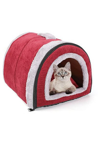 Barelove 2-in-1 Foldable Pet House Ultra Soft Bed for Cat Dogs, Non-Slip Warm Portable Washable Indoor Puppy Kitten Beds Cave Tent Nest