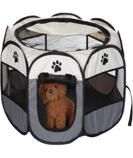 Dog playpen, Foldable Puppy Playpen, Pet Playpen Carrier Pop Up Tent 8-Panel Mesh Cover Adorable Design 600D Soft Oxford Playpen Kennel for Indoor-Outdoor Dog Cat Rabbit. (M 35 * 35 * 24, Gray)