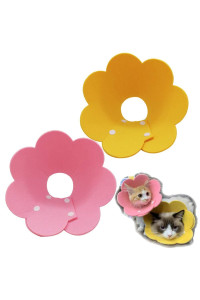 Lanyihome Cat Recovery Collar - Cute Flower Neck Cat Cones After Surgery, Adjustable Cat E Collar, Surgery Recovery Elizabethan Collars for Kitten Cats Puppy Rabbits M Size (2pcs)