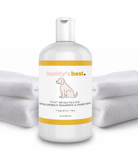 Buddy's Best Dog Shampoo and Conditioner - Gentle Dog Shampoo & Conditioner with Oatmeal Ingredient for Dry and Sensitive Skin - Moisturizing Puppy Wash Shampoo, Fragrance-Free, 16oz