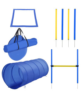 Pawhut Agility Dog Training Set with Tunnel, Slalom and Obstacle, Transport Bag, Yellow and Blue