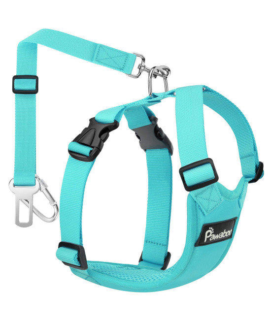 Pawaboo Dog Safety Vest Harness, Pet Car Harness Vehicle Seat Belt with Adjustable Strap and Buckle Clip, Easy Control for Driving Traveling Safety for Small Medium Dogs Cats, Large, Blue